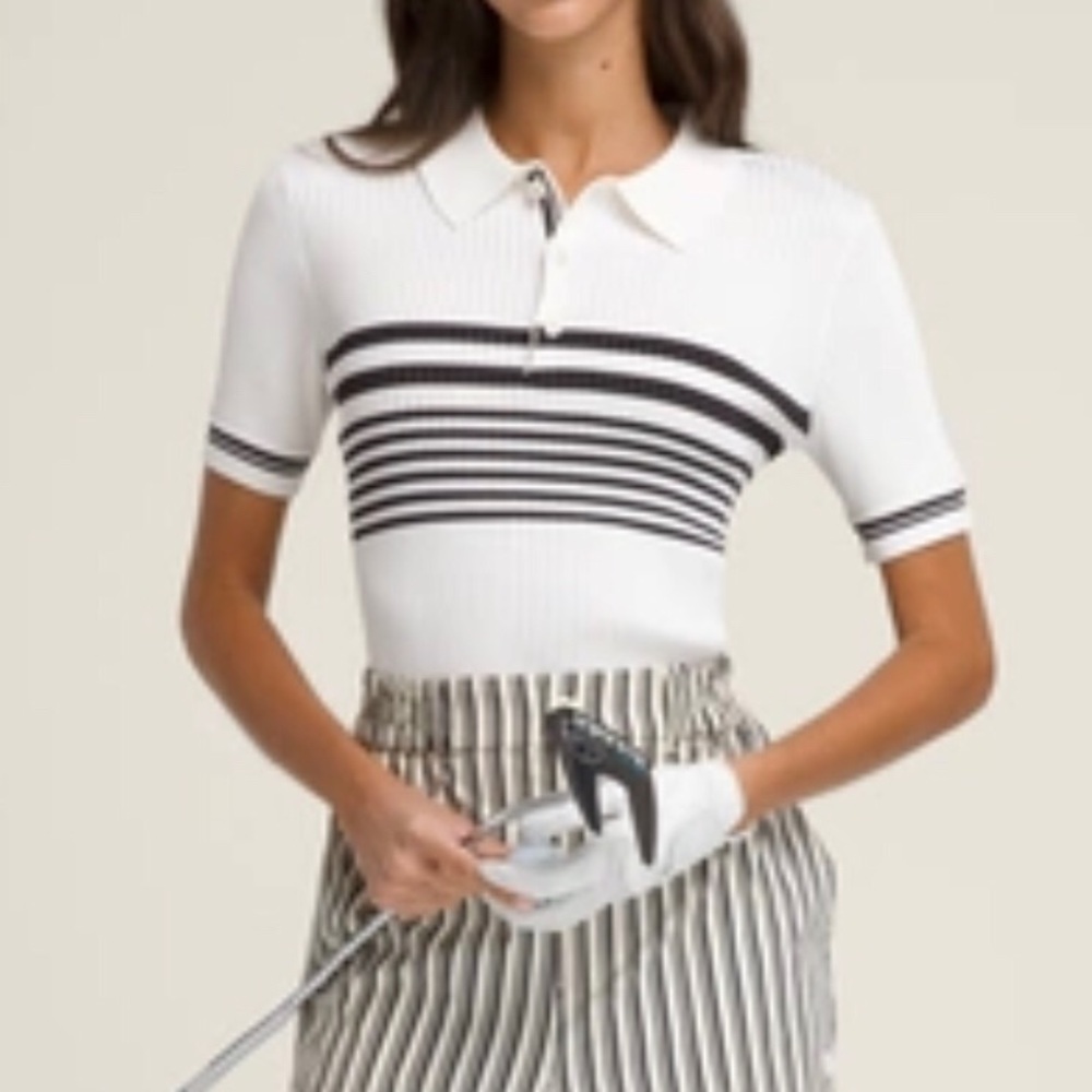 Ladies golf ribbed polo sweater